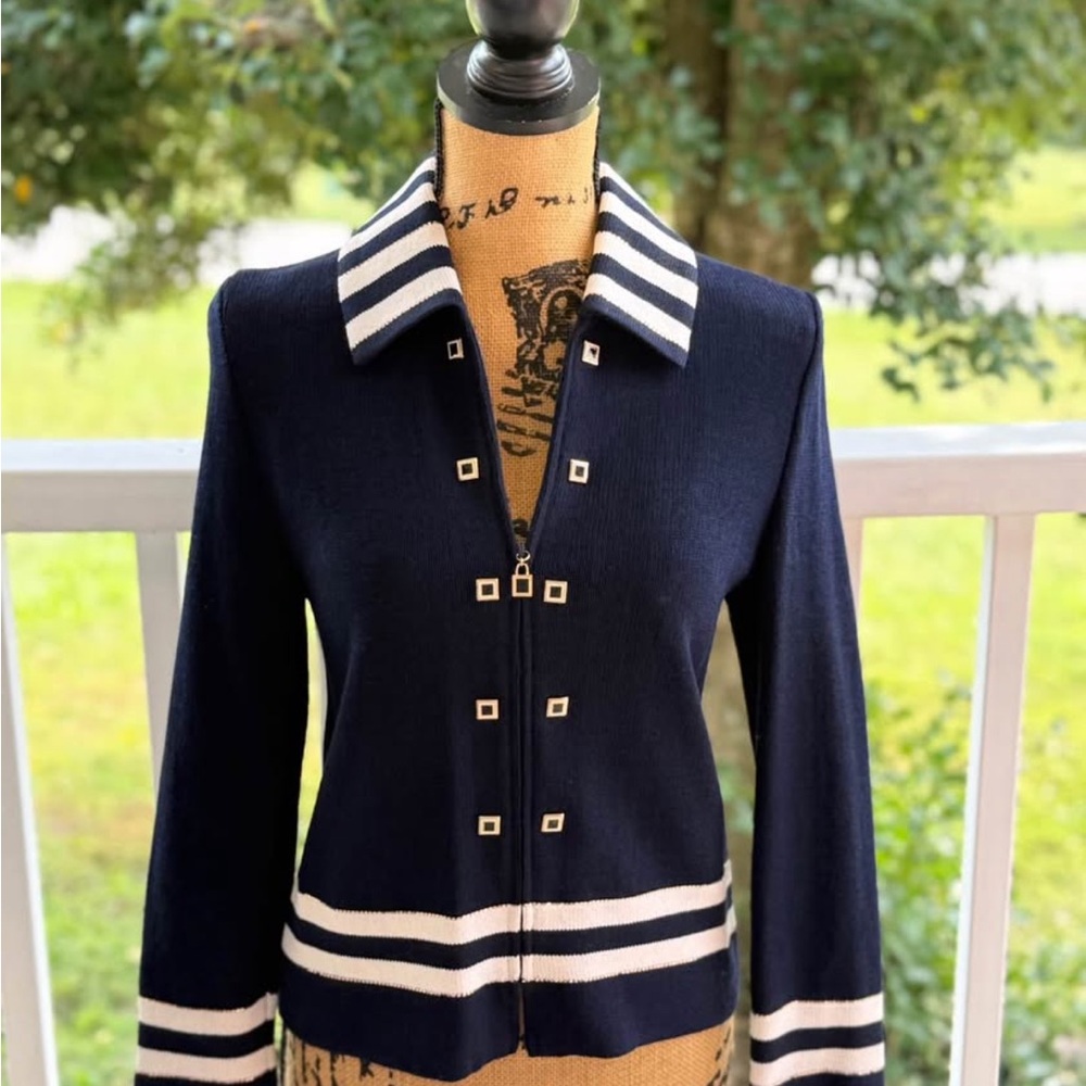 Navy Blue Striped Women's Jacket